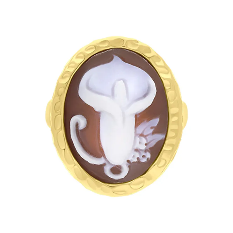 Cameo Italy Yellow Gold Plated Sterling Silver Oval Lily Ring D