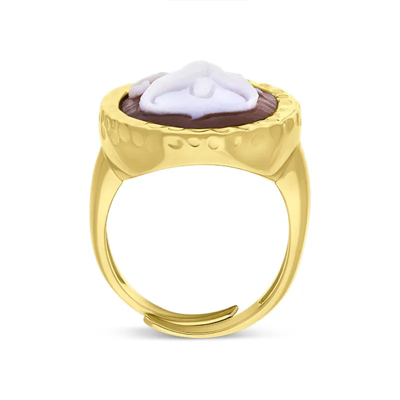 Cameo Italy Yellow Gold Plated Sterling Silver Oval Lily Ring D
