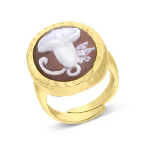 Cameo Italy Yellow Gold Plated Sterling Silver Oval Lily Ring D