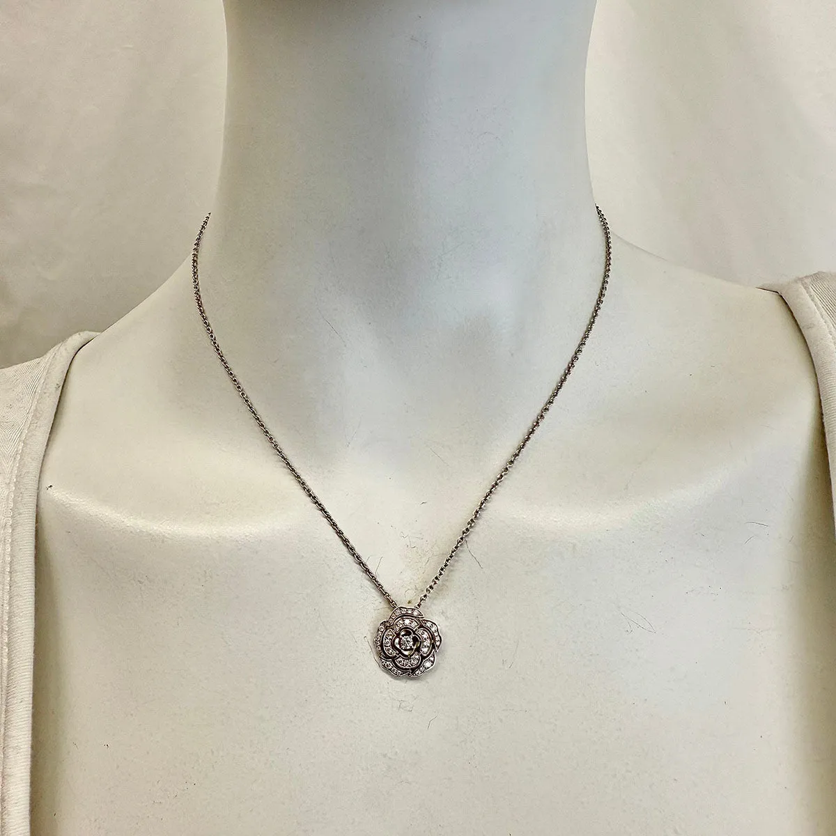 Chanel Bouton de Camelia 18K White Gold and Diamond Pendant Necklace