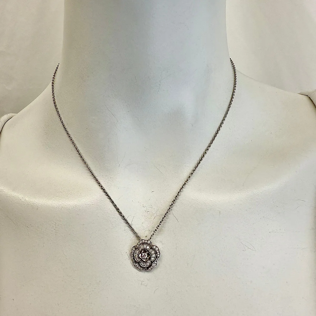 Chanel Bouton de Camelia 18K White Gold and Diamond Pendant Necklace