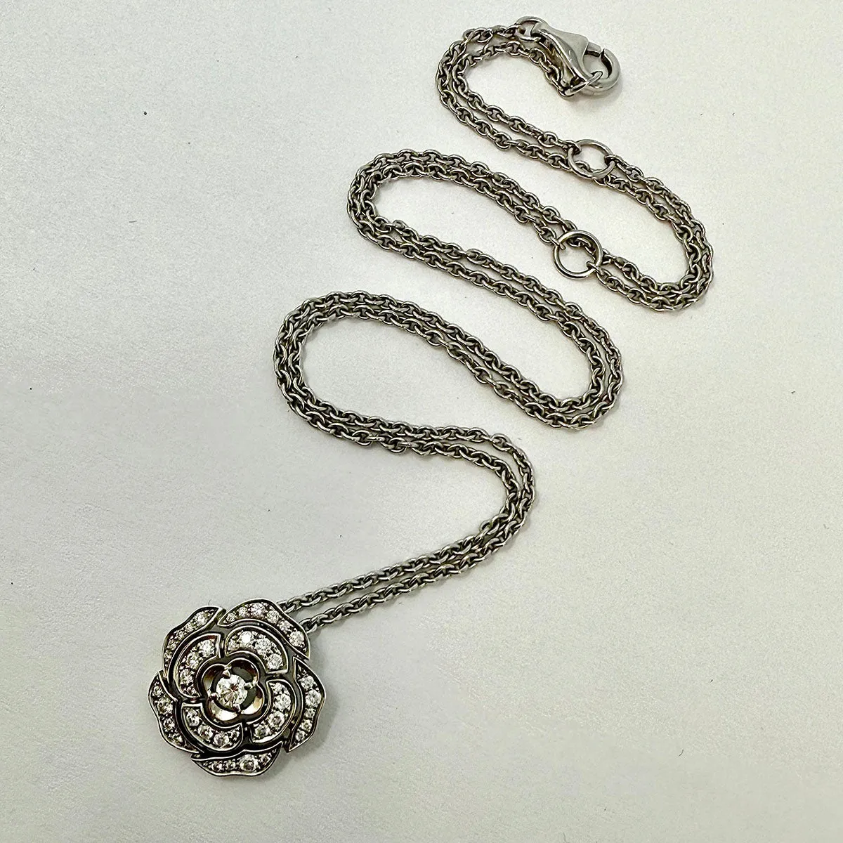 Chanel Bouton de Camelia 18K White Gold and Diamond Pendant Necklace