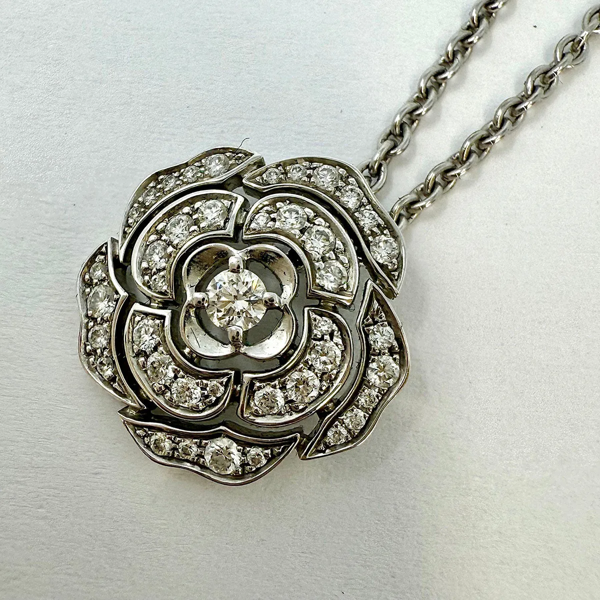 Chanel Bouton de Camelia 18K White Gold and Diamond Pendant Necklace