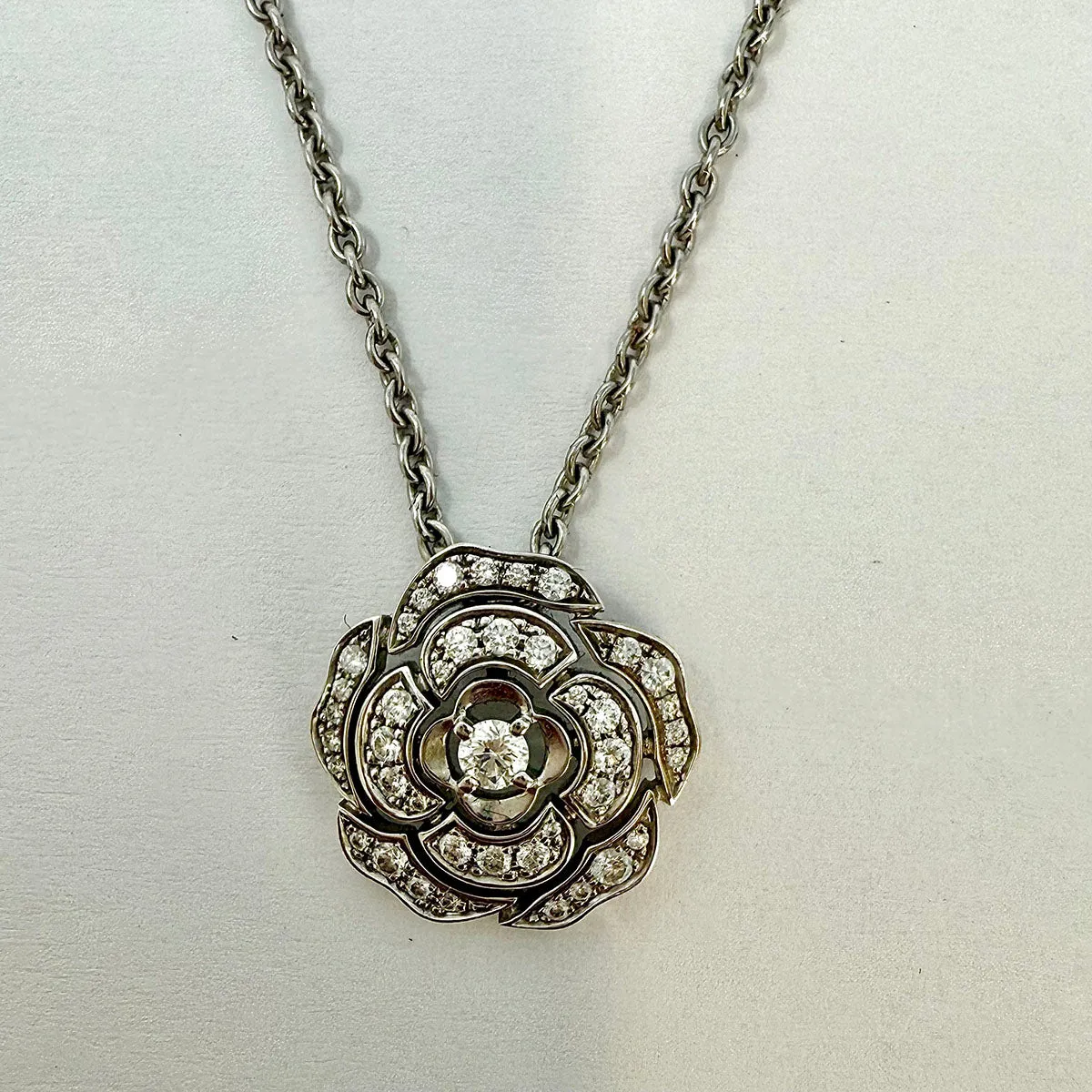 Chanel Bouton de Camelia 18K White Gold and Diamond Pendant Necklace