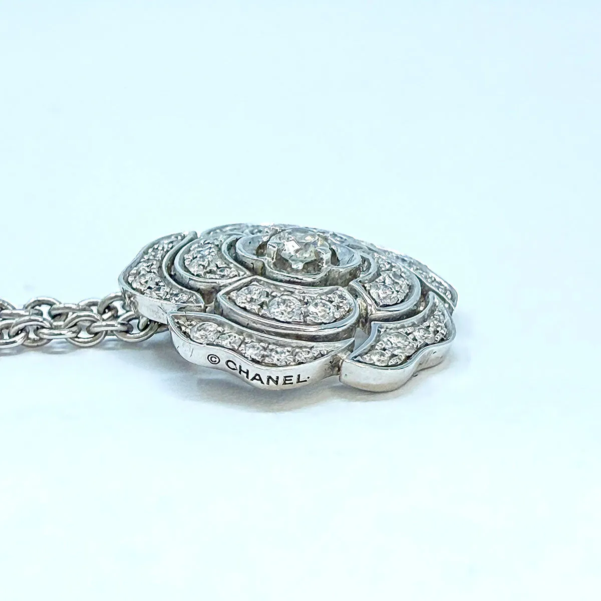 Chanel Bouton de Camelia 18K White Gold and Diamond Pendant Necklace
