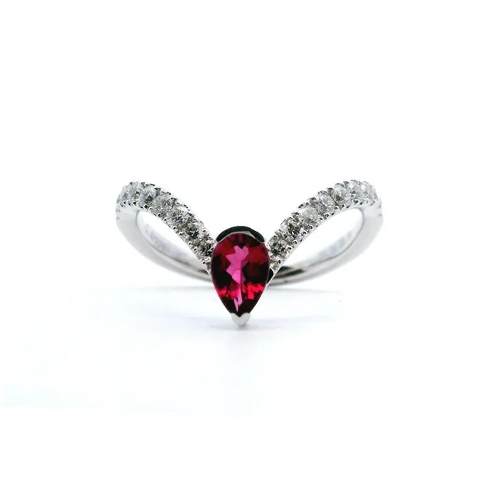 Charles Krypell Precious Pastel Rubellite Tourmaline and Diamond V Ring in 18K White Gold