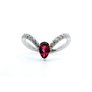 Charles Krypell Precious Pastel Rubellite Tourmaline and Diamond V Ring in 18K White Gold