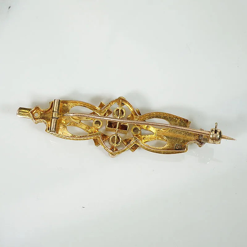 Charming Victorian Gold Brooch with Garnets & Pearls
