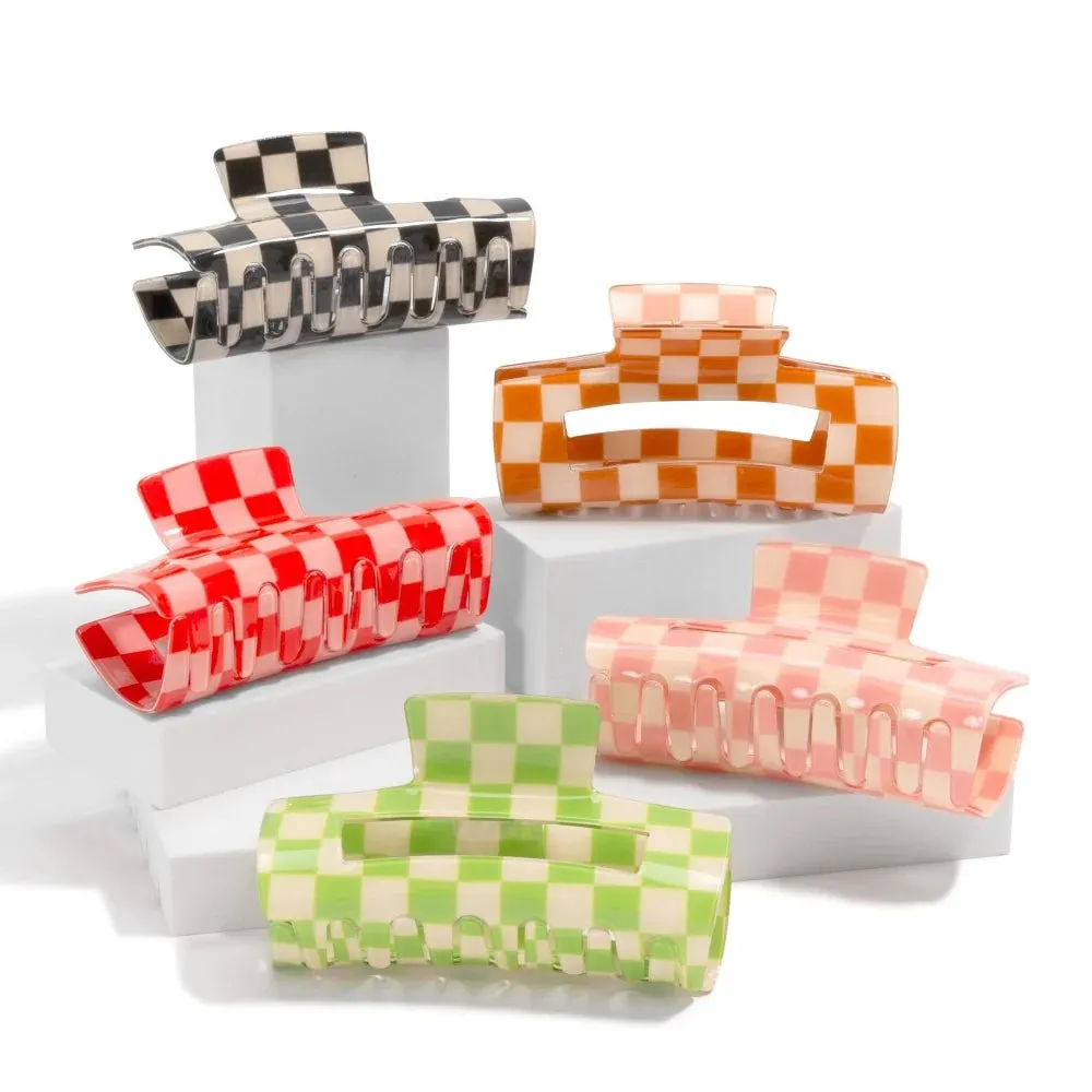Checkered Rectangle Claw Clips