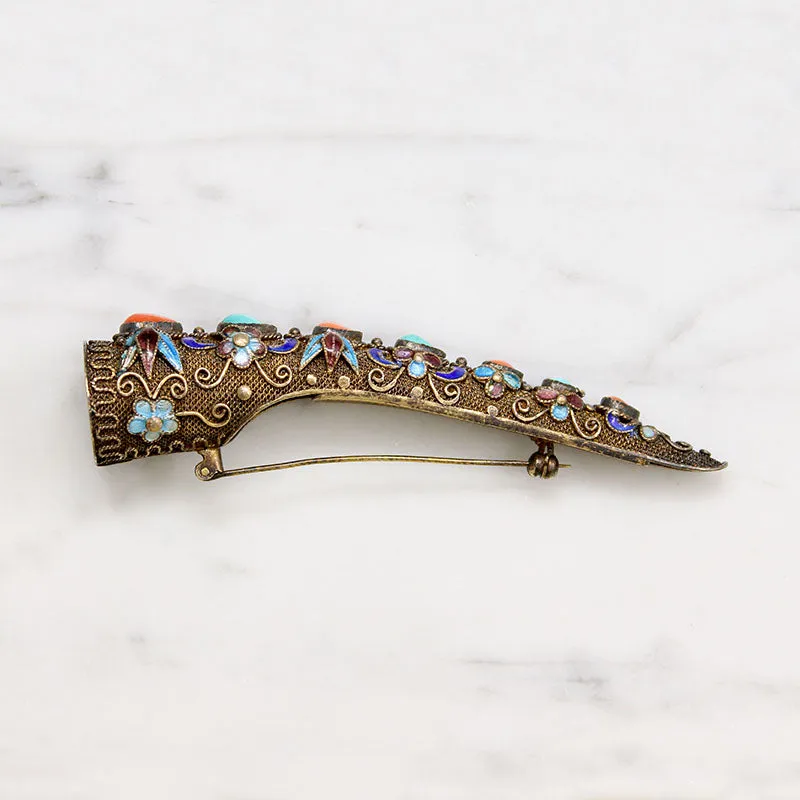 Chinese Silver Gilt Nail Guard Brooch