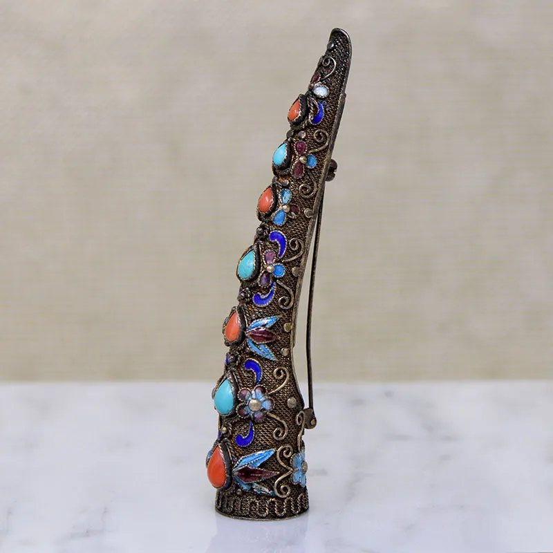 Chinese Silver Gilt Nail Guard Brooch