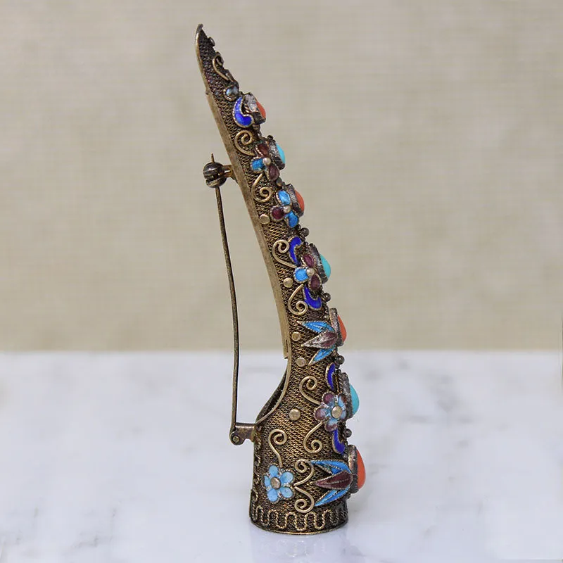 Chinese Silver Gilt Nail Guard Brooch