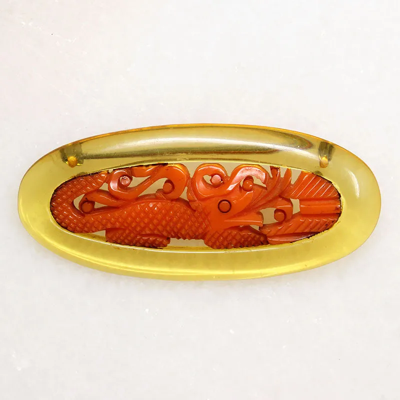 Chinoiserie Dragon Brooch in Bakelite