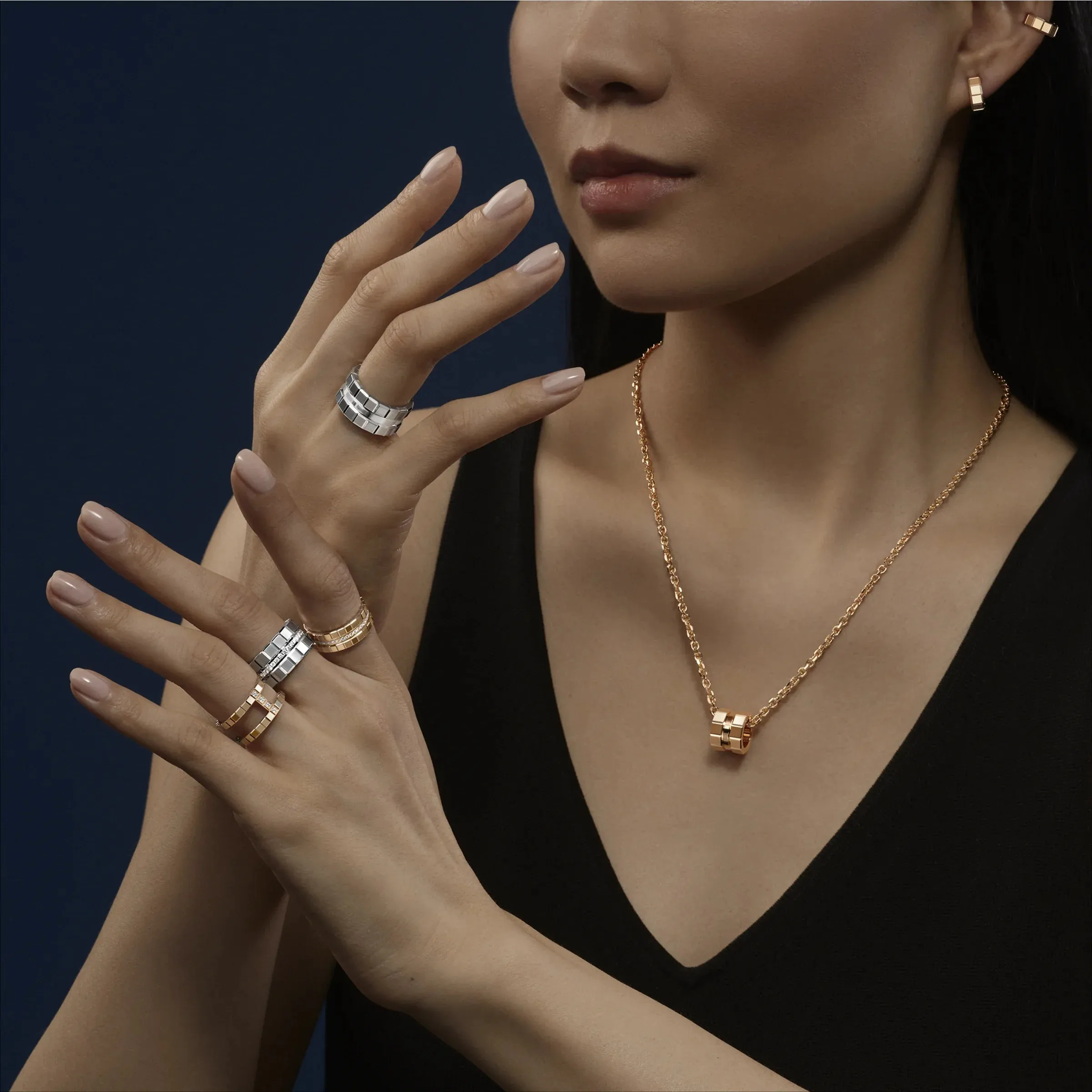 Chopard Ice Cube 18ct Rose Gold Diamond Double Medium Ring