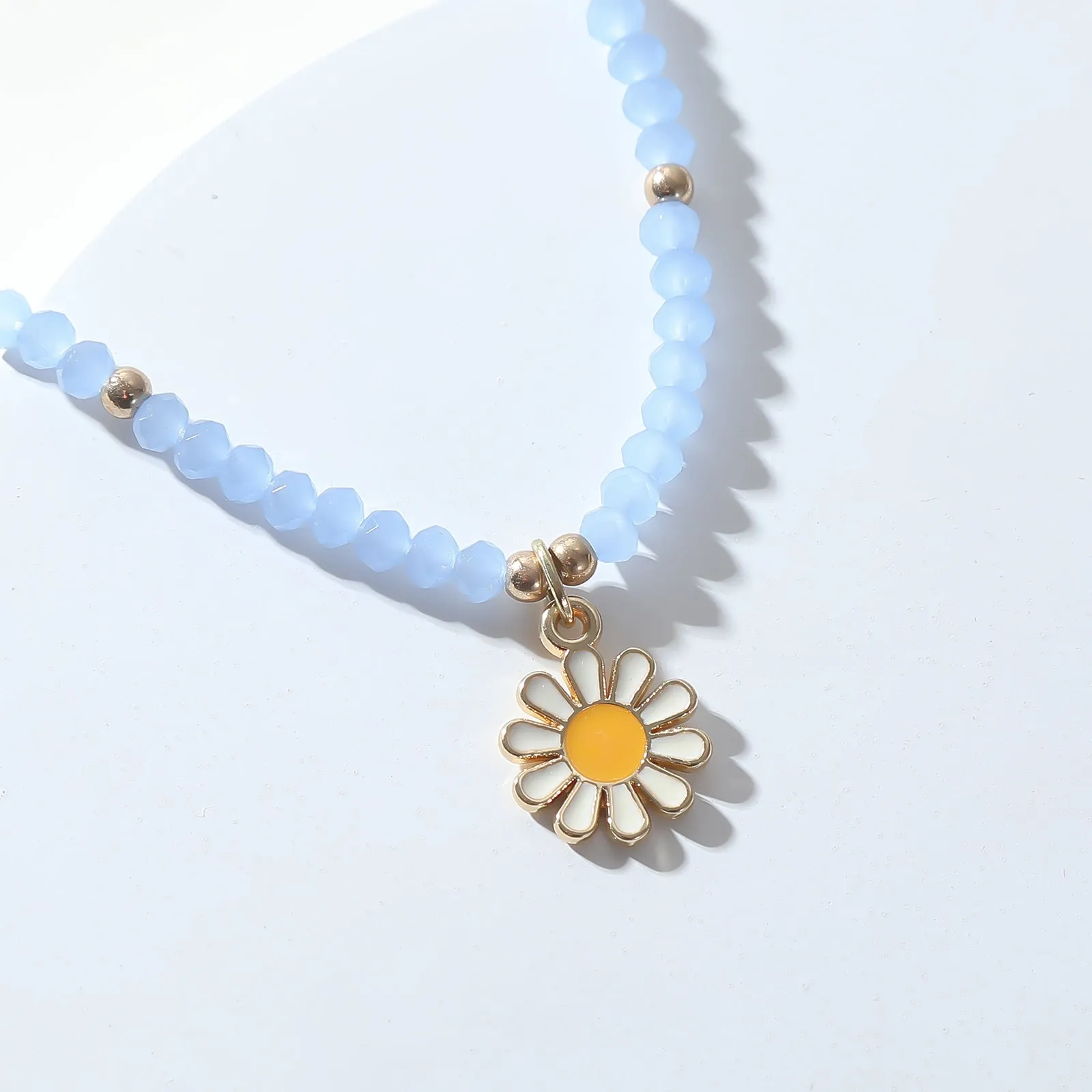 Colorful Beaded Daisy Anklet with Gold Chain ?C Adjustable Summer Foot Jewelry