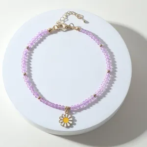 Colorful Beaded Daisy Anklet with Gold Chain ?C Adjustable Summer Foot Jewelry