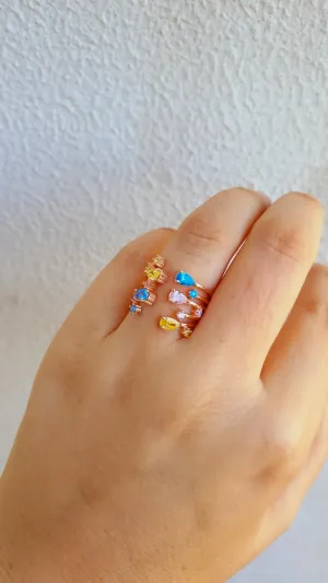 Colorful Stones Adjustable Ring in 925 Sterling Silver