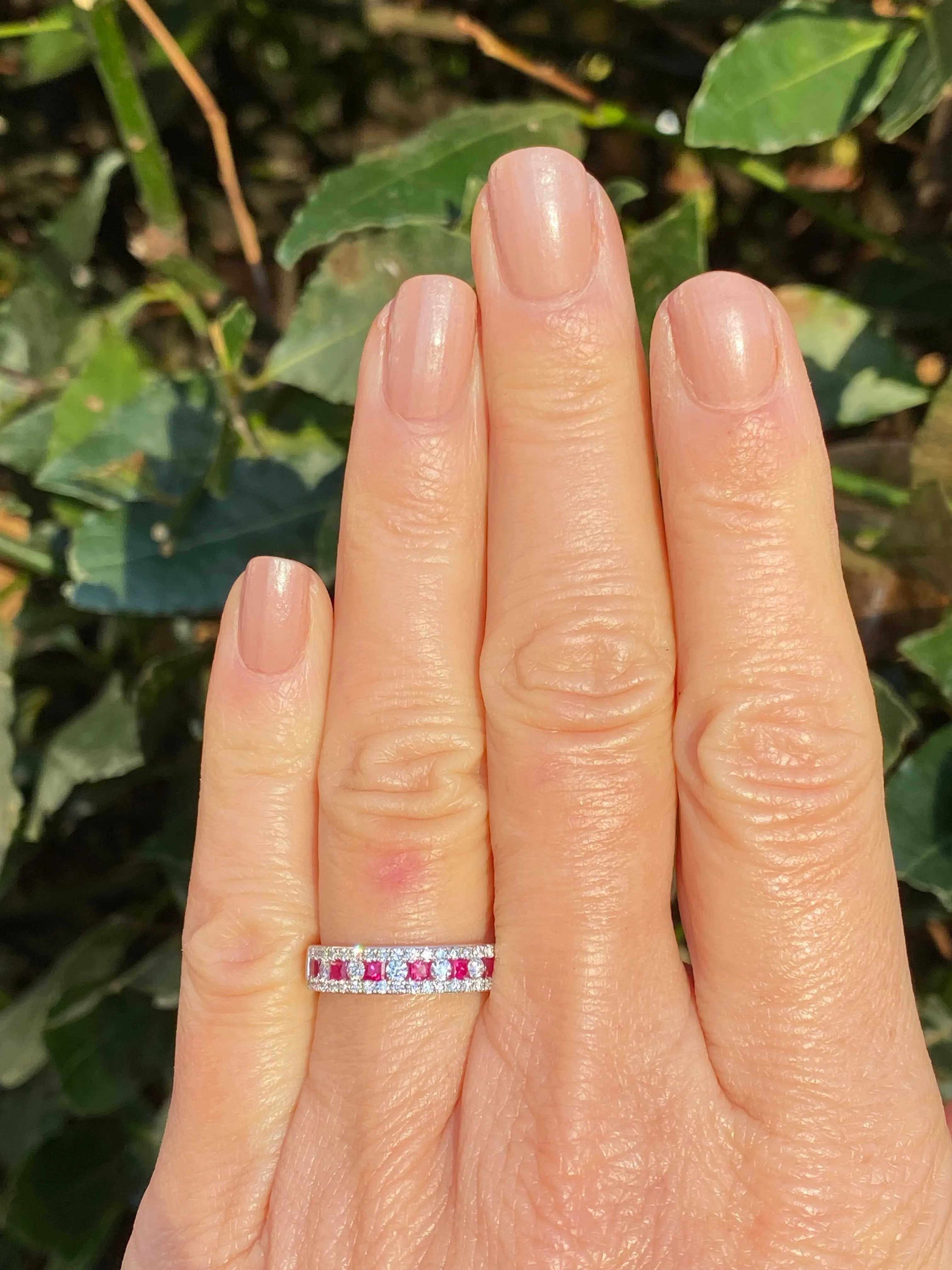Contemporary Ruby and Diamond Half Eternity Ring 0.44ct   0.48ct 18ct White Gold