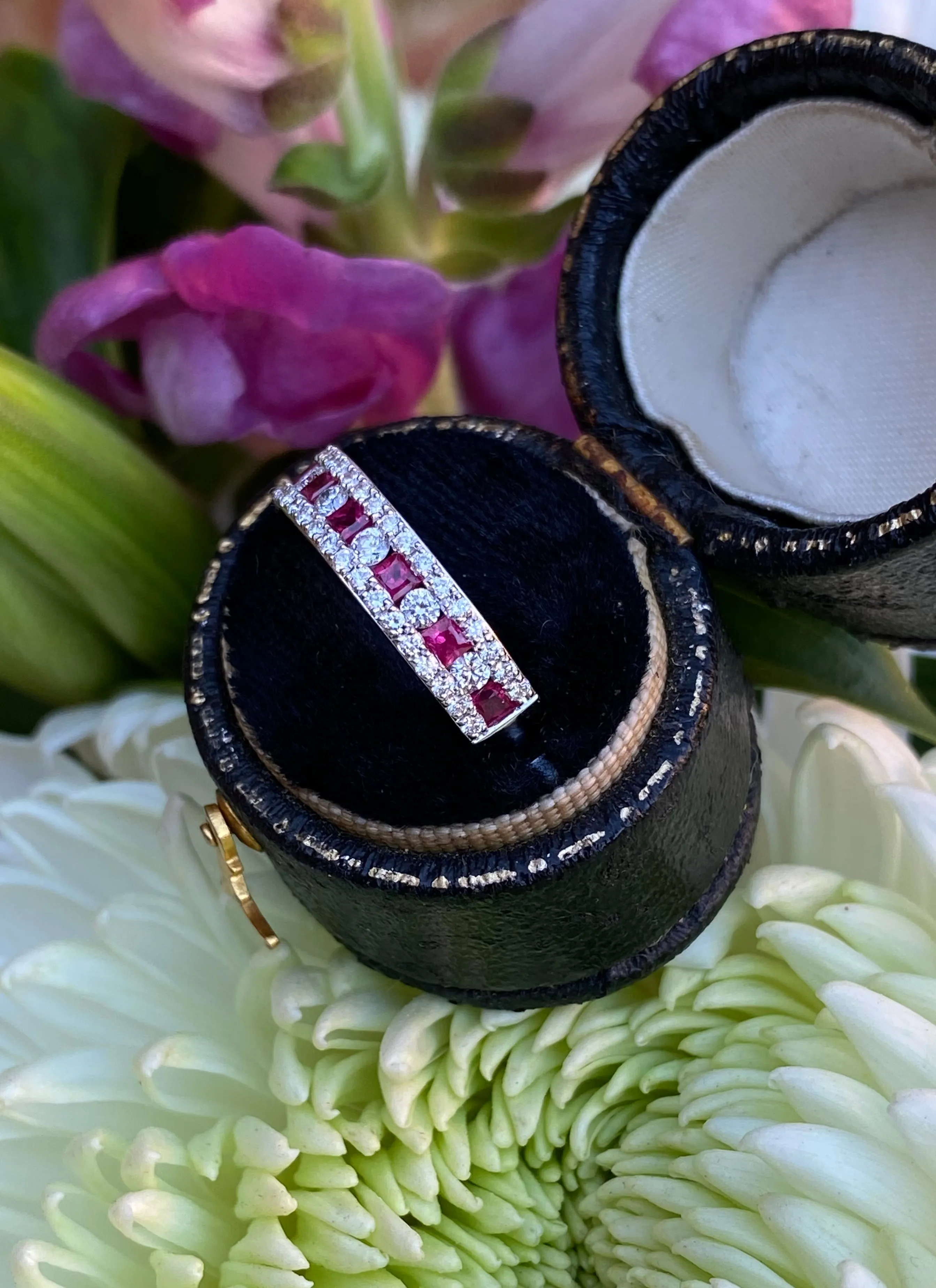 Contemporary Ruby and Diamond Half Eternity Ring 0.44ct   0.48ct 18ct White Gold