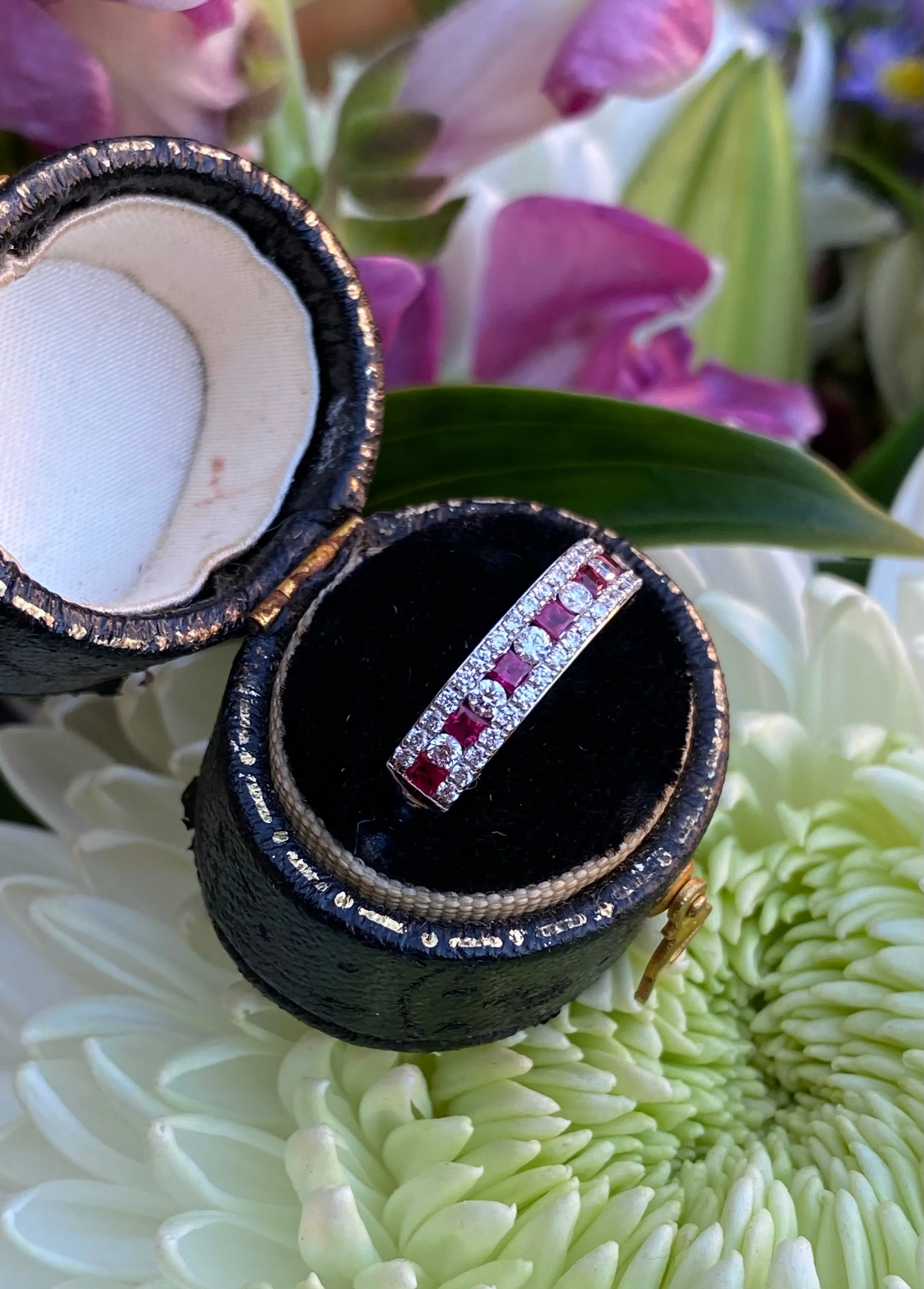 Contemporary Ruby and Diamond Half Eternity Ring 0.44ct   0.48ct 18ct White Gold