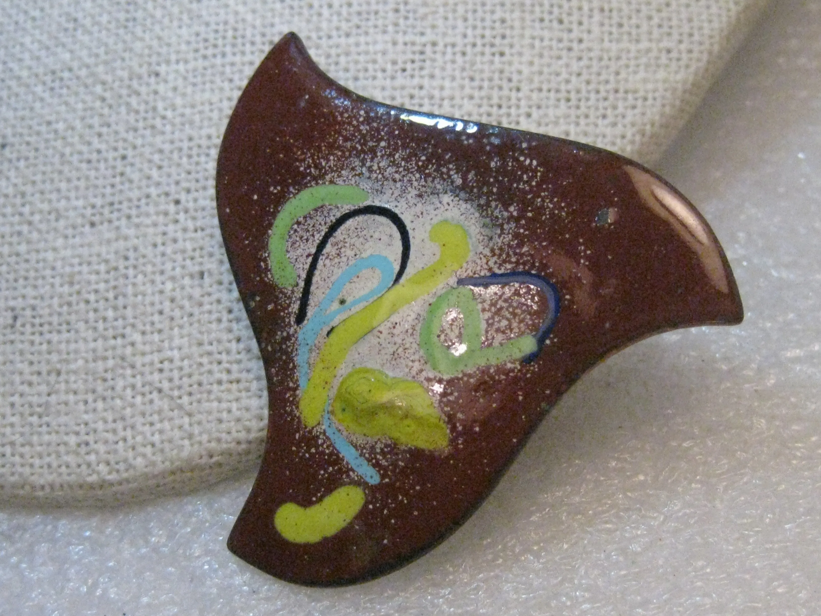 Copper Enameled Abstract Brooch,  Pointed and Artsy, 2", 1980's