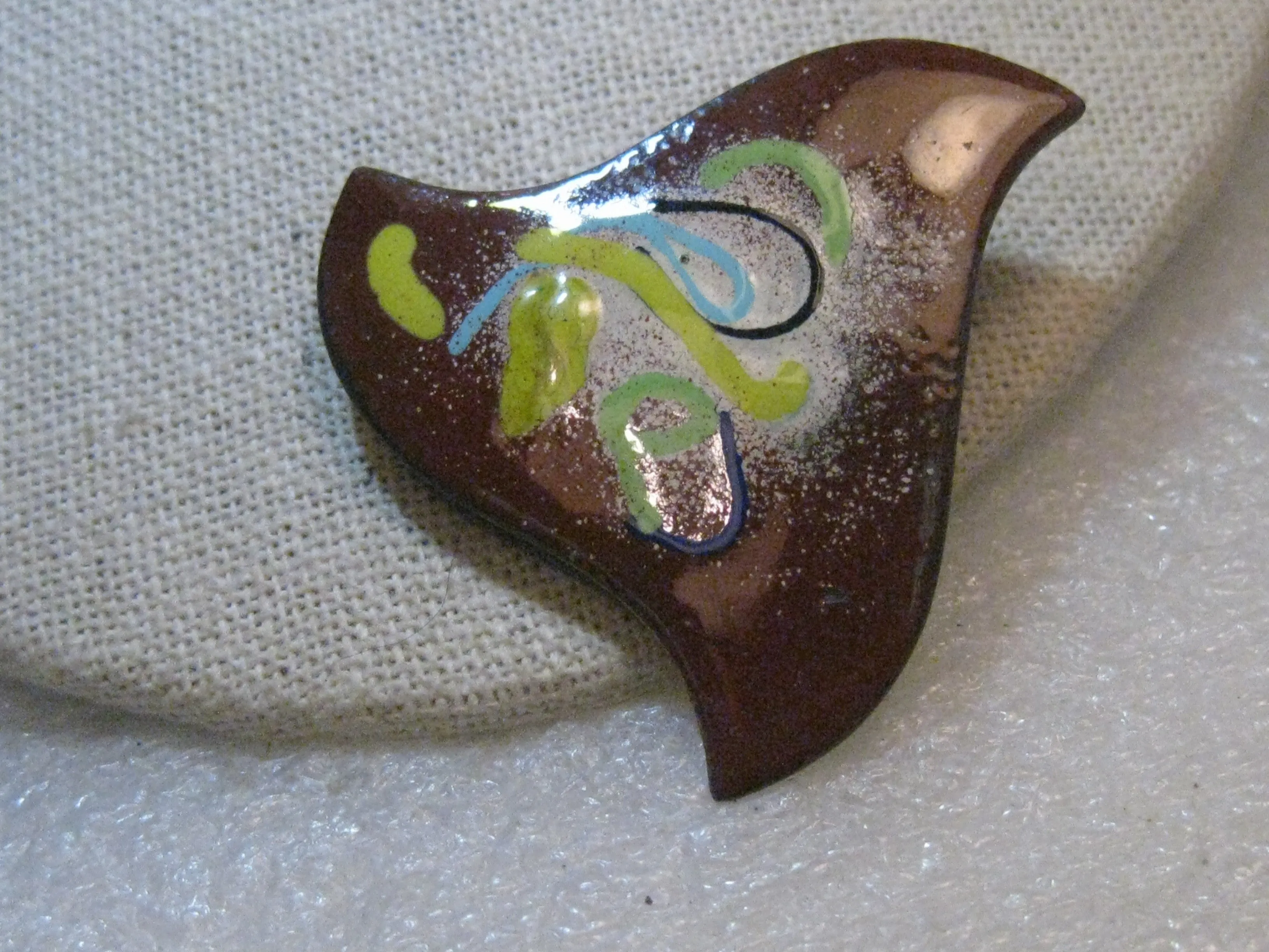 Copper Enameled Abstract Brooch,  Pointed and Artsy, 2", 1980's