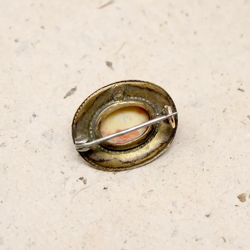 Coral-Colored Pate de Verre in Brass Brooch