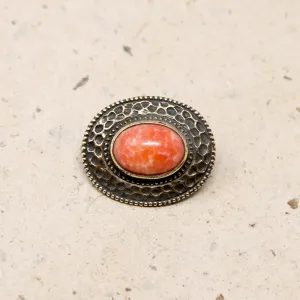 Coral-Colored Pate de Verre in Brass Brooch