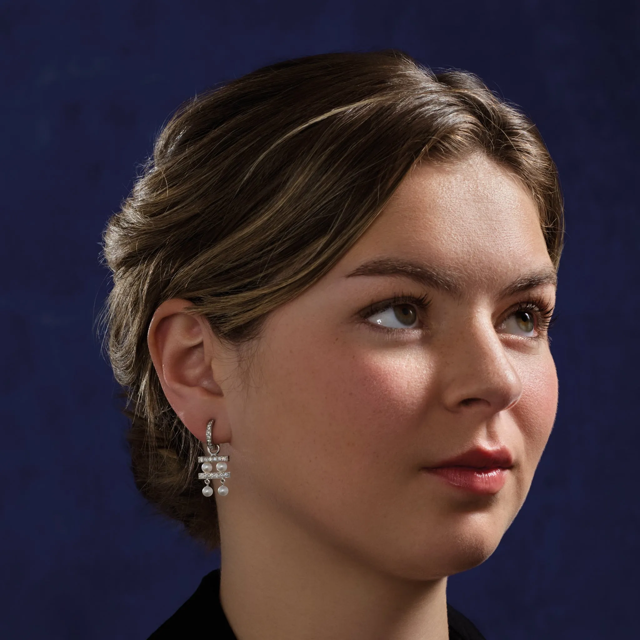 Couture Double Earring Drops Yellow Gold - Diamond Pav?? & Pearl