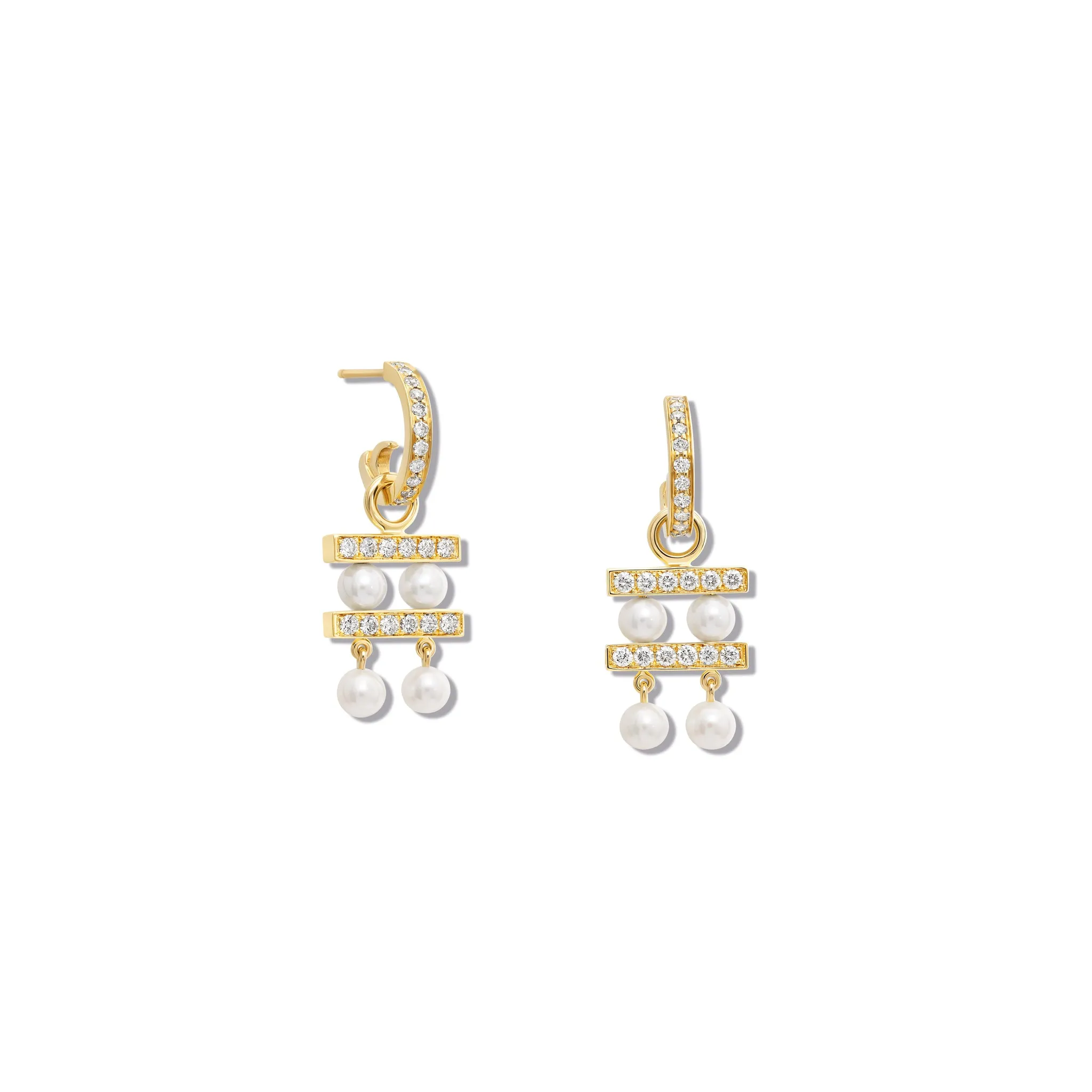 Couture Double Earring Drops Yellow Gold - Diamond Pav?? & Pearl