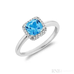 Cushion Halo Color Stone Diamond Ring