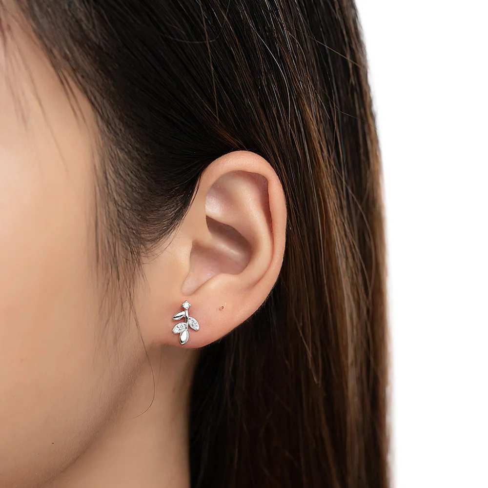CZ Leaf Stud Earrings