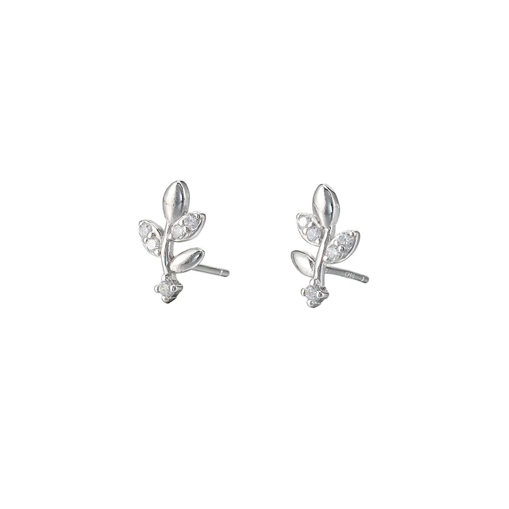 CZ Leaf Stud Earrings