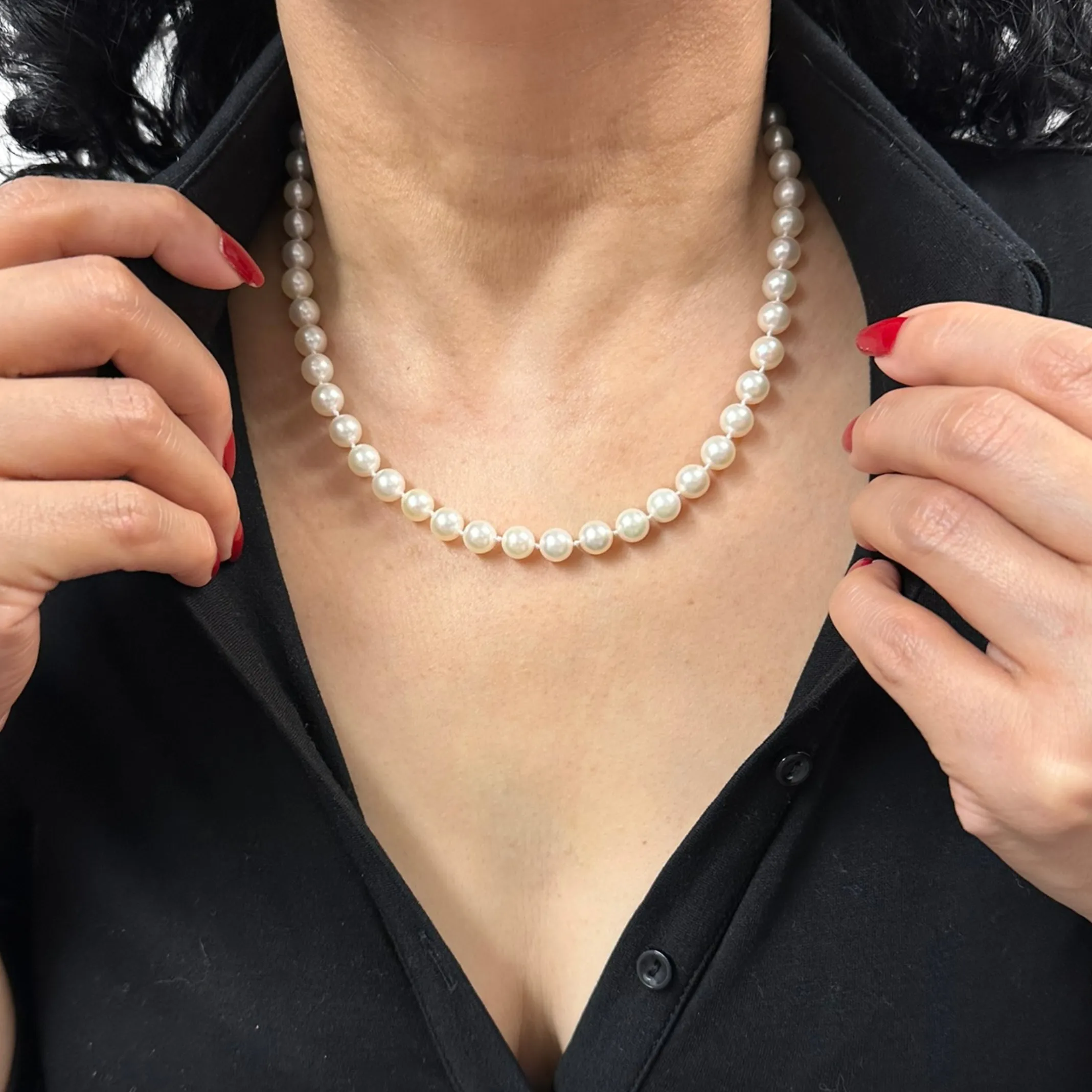 Daisy Exclusive 19" 7.5-8.0mm Single Strand Japanese Cultured Pearl Necklace with 18k Gold Spring Ring Clasp