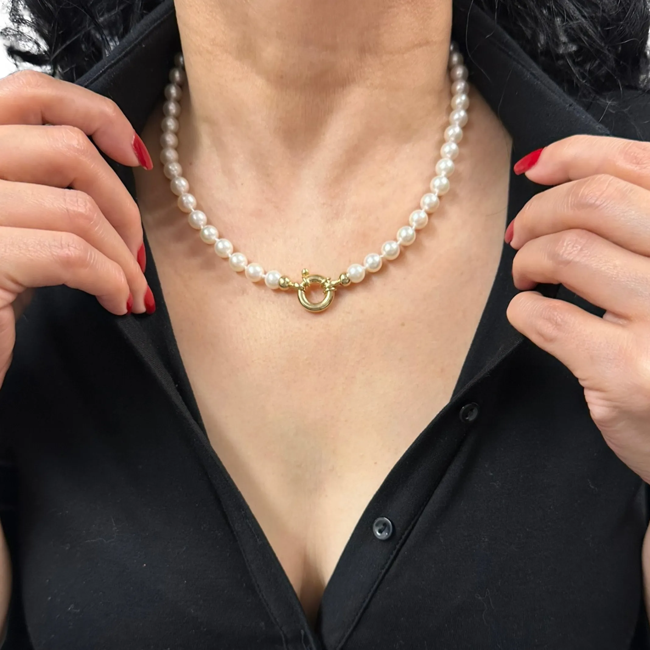 Daisy Exclusive 19" 7.5-8.0mm Single Strand Japanese Cultured Pearl Necklace with 18k Gold Spring Ring Clasp