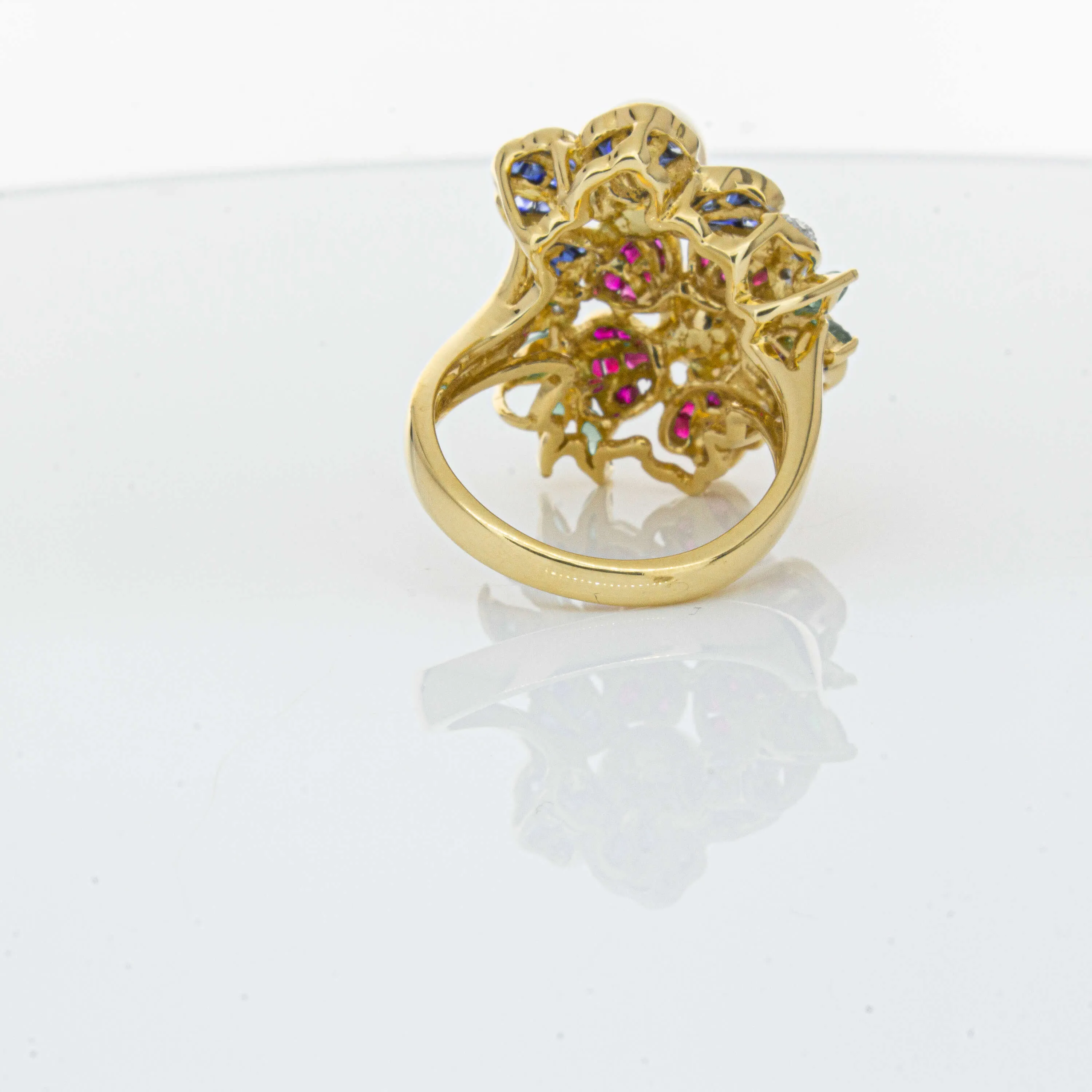 Deja Vu 18ct Yellow Gold Pearl & Multi Gem Floral Ring