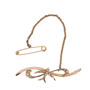 Deja Vu 9ct Seed Pearl Swallow Chester Sweetheart Brooch