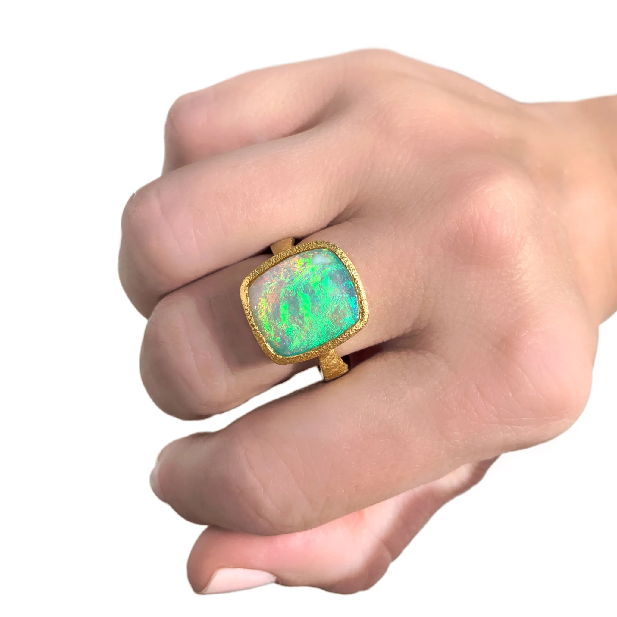 Devta Doolan Lightning Ridge Crystal Opal One of a Kind Gold Ring