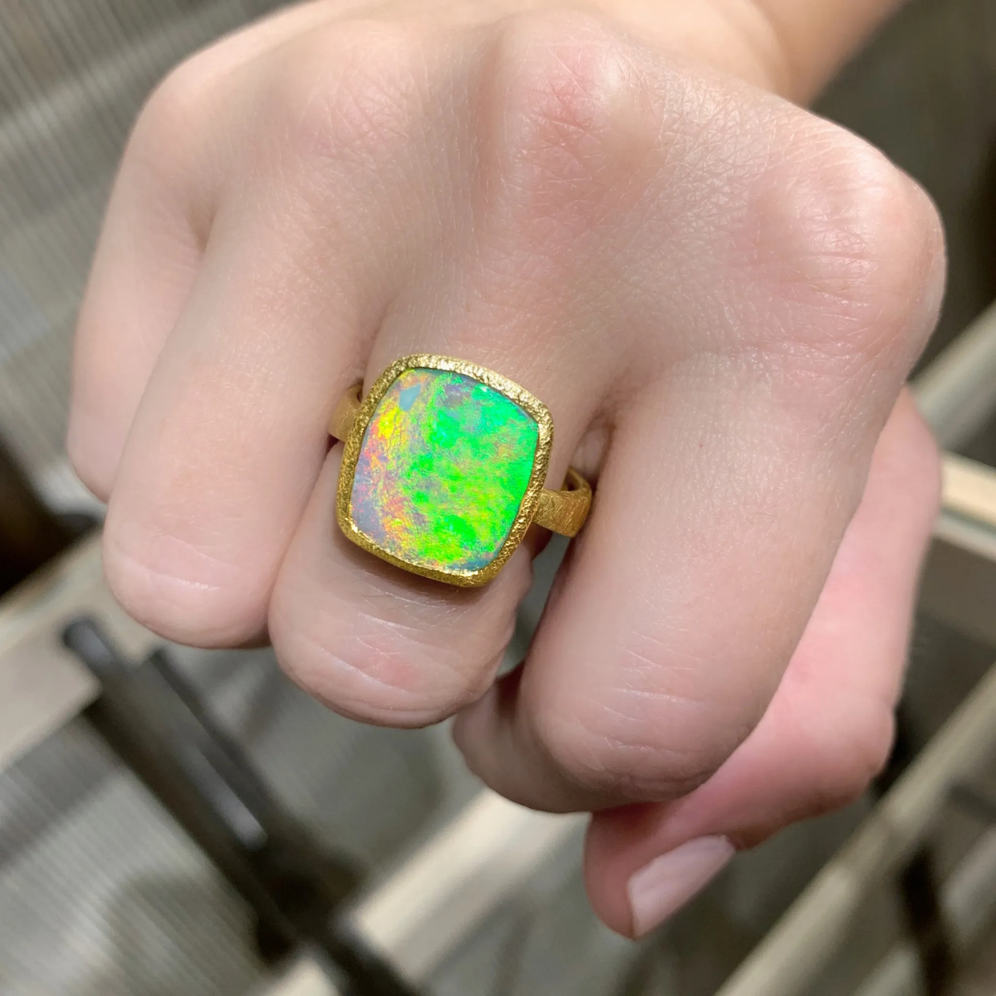 Devta Doolan Lightning Ridge Crystal Opal One of a Kind Gold Ring
