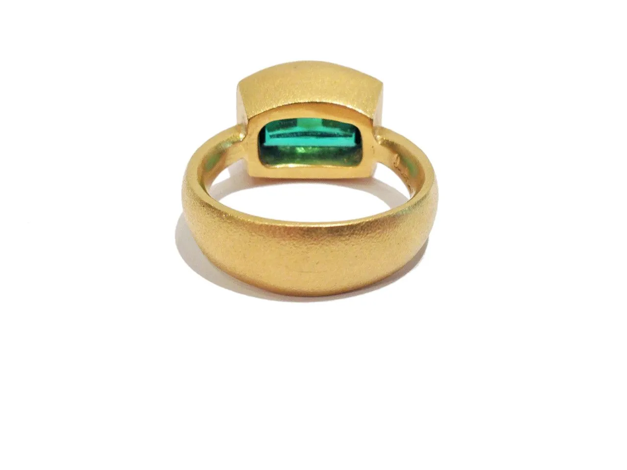 Devta Doolan One of a Kind Geometric Grid Bluish-Green Tourmaline Gold Ring