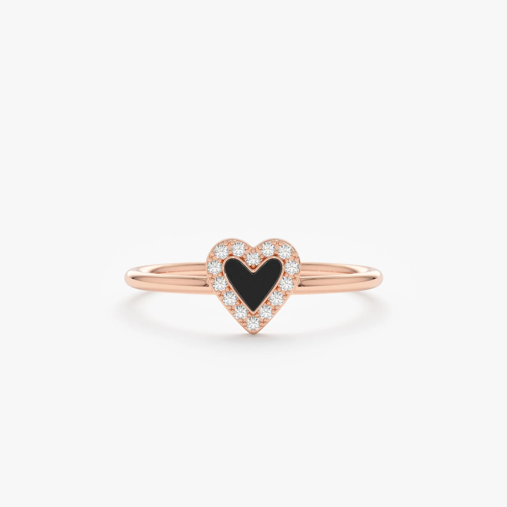 Diamond & Black Enamel Heart Ring, Lilliana