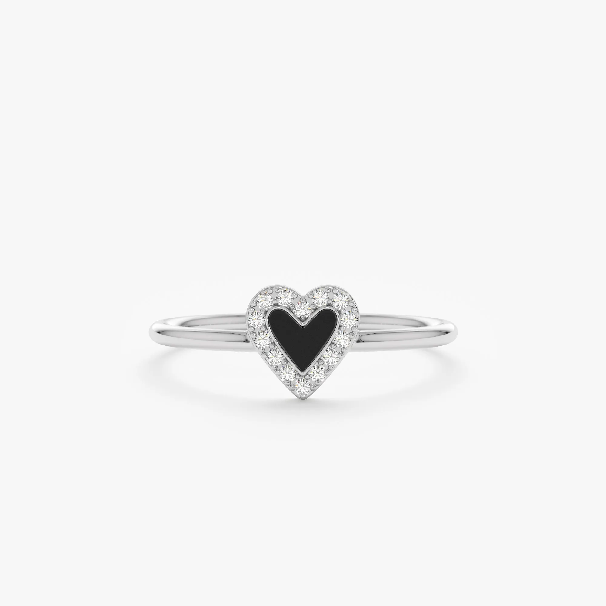 Diamond & Black Enamel Heart Ring, Lilliana
