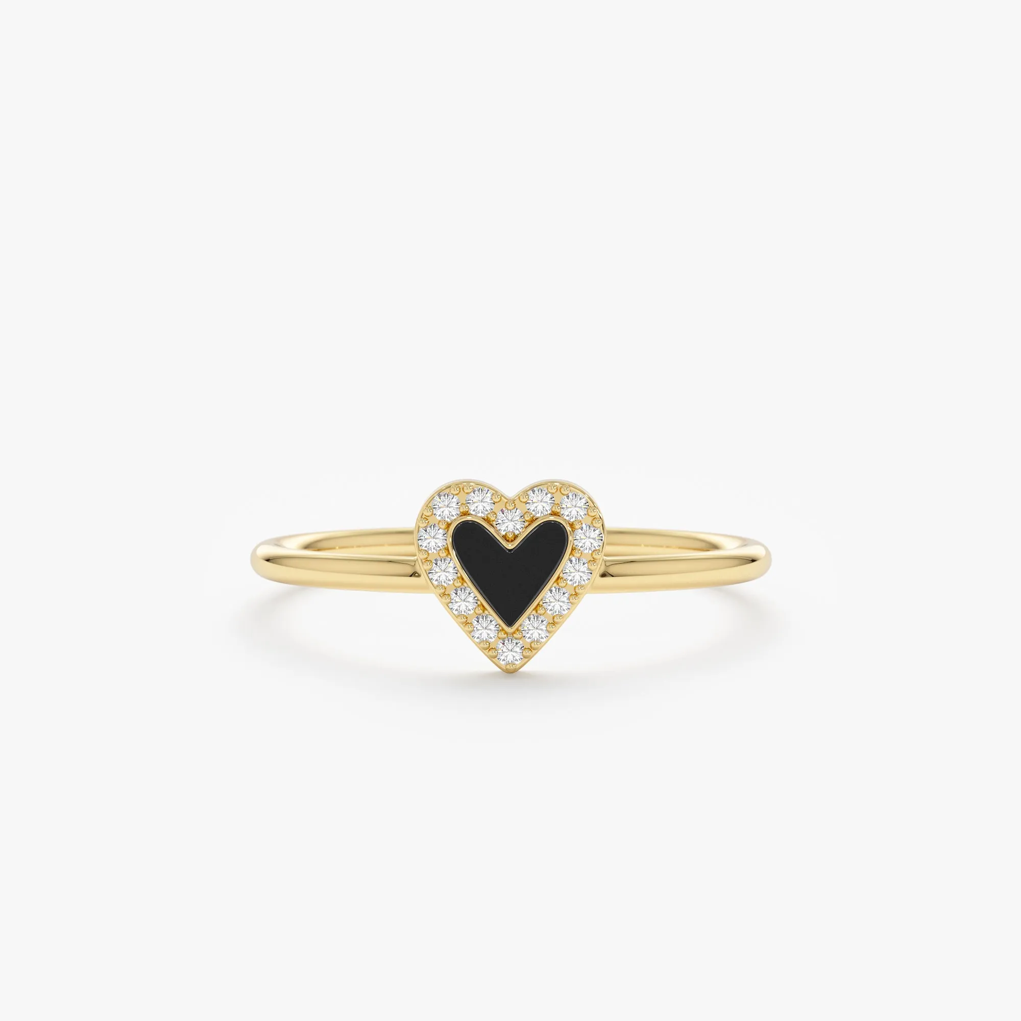 Diamond & Black Enamel Heart Ring, Lilliana
