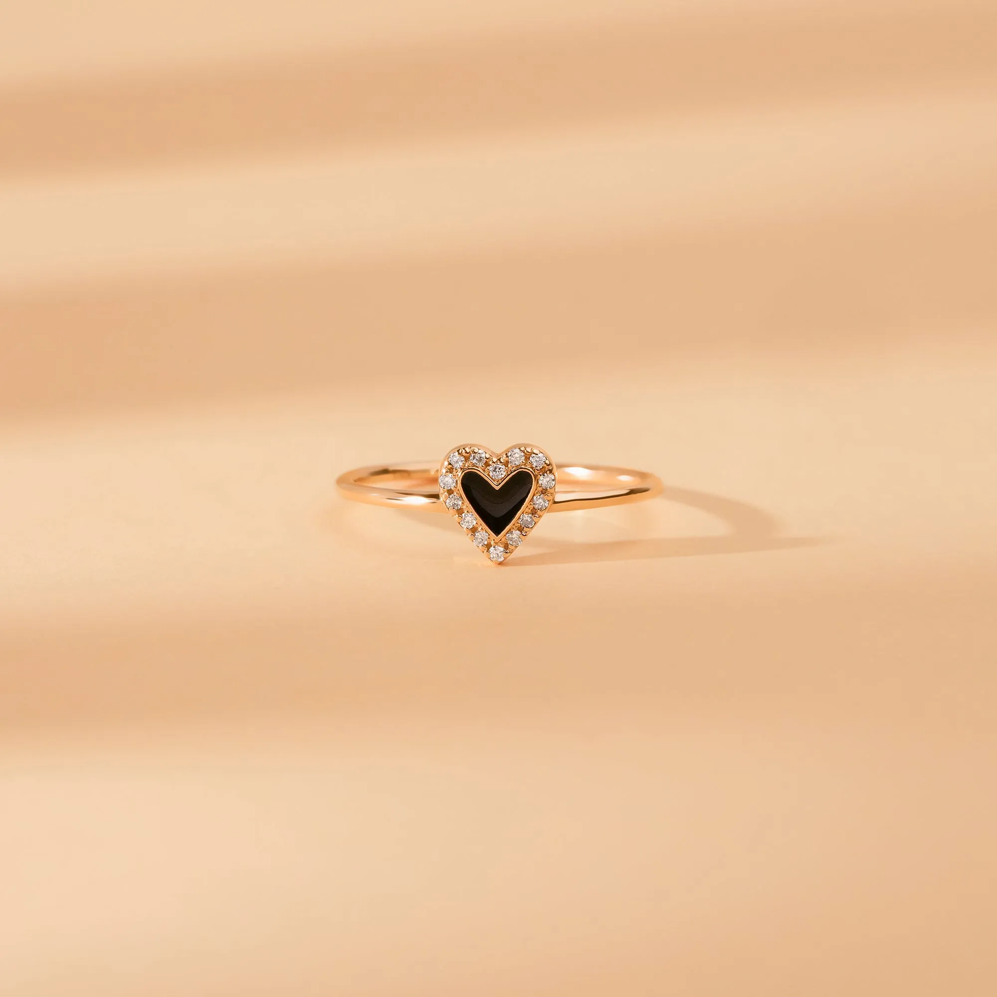Diamond & Black Enamel Heart Ring, Lilliana
