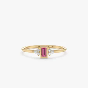 Diamond and Baguette Pink Sapphire Ring, Caresha