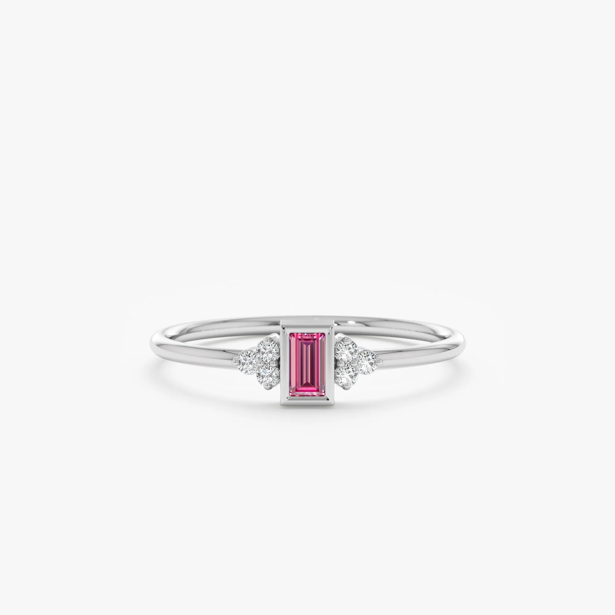Diamond and Baguette Pink Sapphire Ring, Caresha