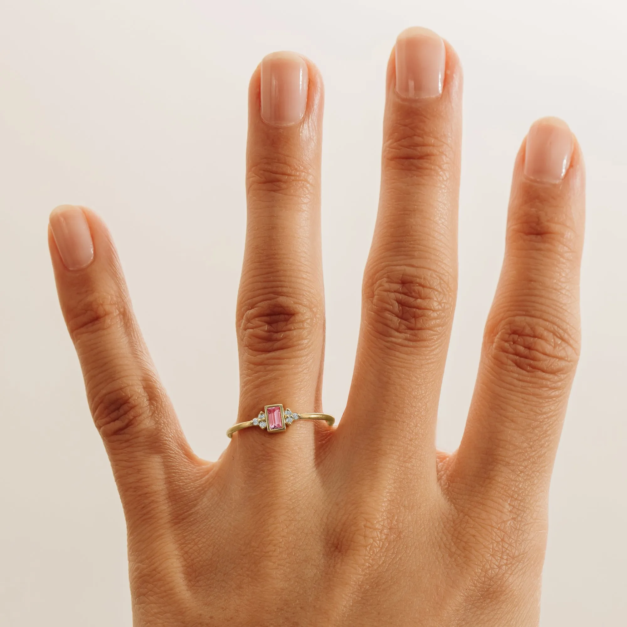 Diamond and Baguette Pink Sapphire Ring, Caresha