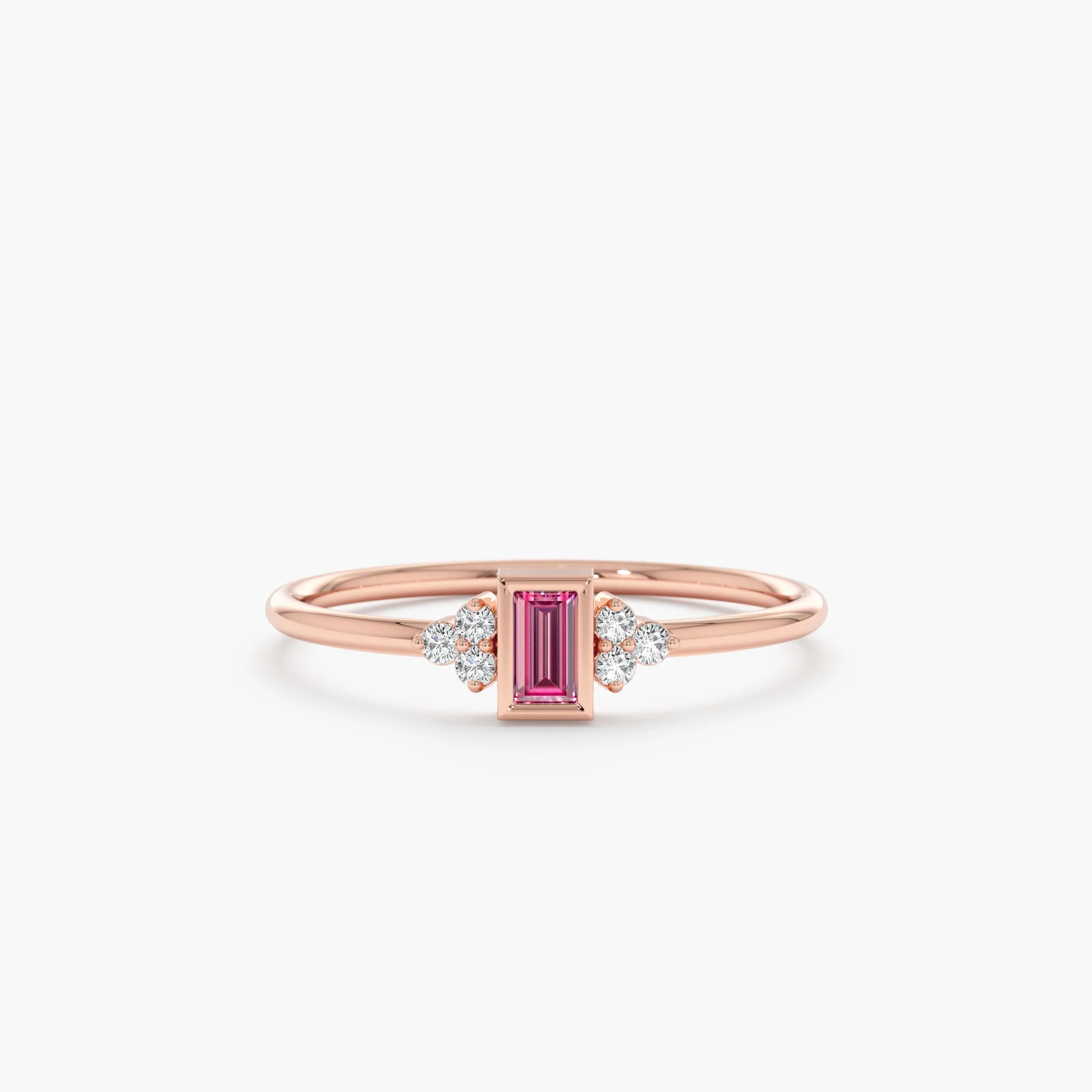 Diamond and Baguette Pink Sapphire Ring, Caresha