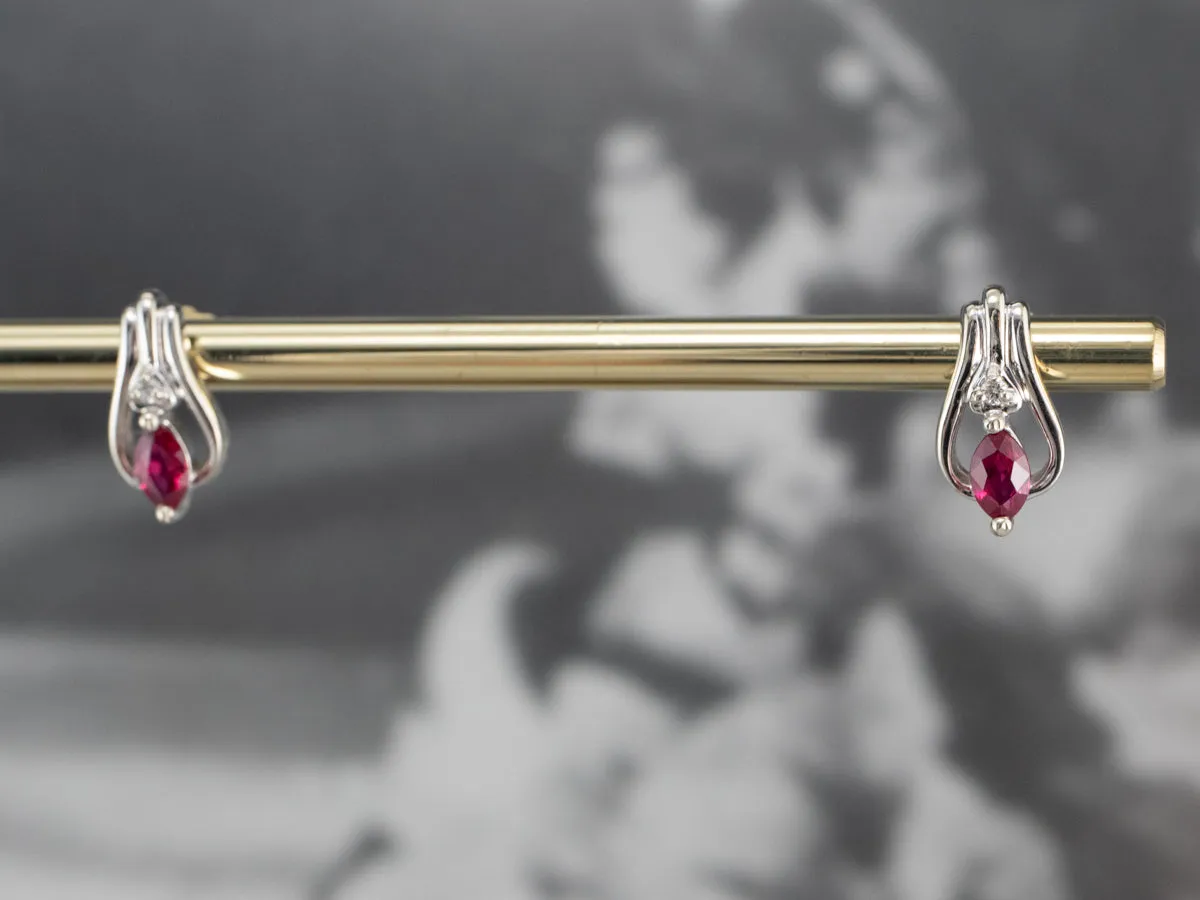 Diamond and Synthetic Ruby Stud Earrings