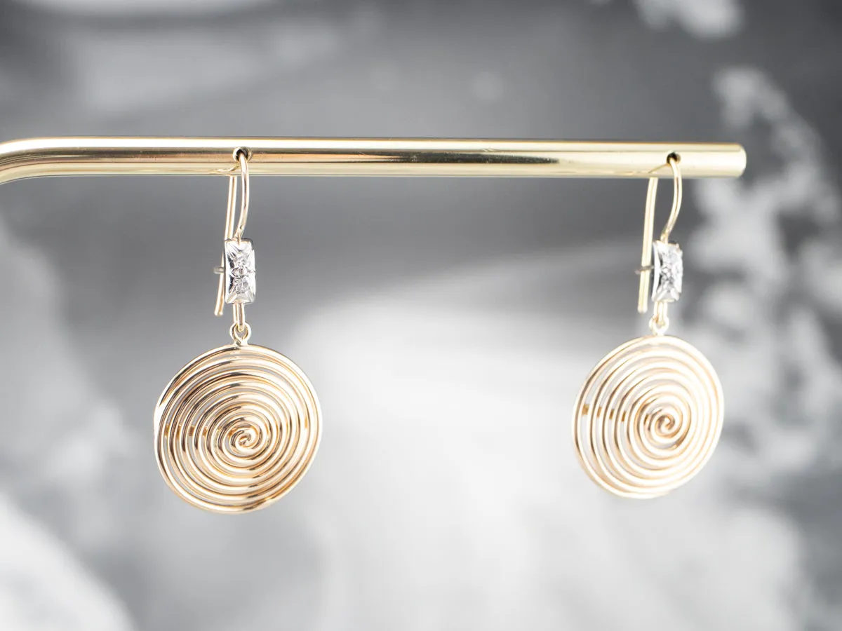 Diamond Gold Spiral Drop Earrings